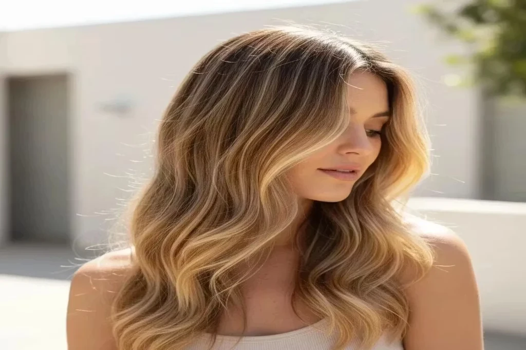 مدل مو با رنگ و لایت طبیعی و براق در نور روز